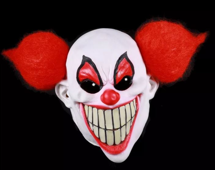 Masker vriendelijke clown - Willaert, verkleedkledij, fantasiekledij, halloween, happy halloween, creepy, 31 oktober, voodoo, spook, zombie, duivel, bloed